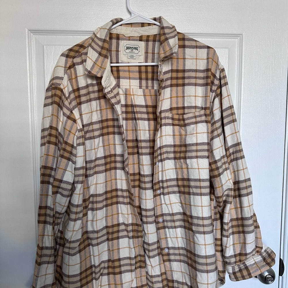 American Eagle Plaid Shirt - Brown and White